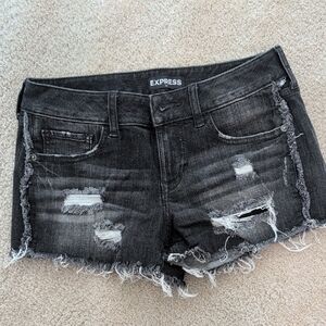 Express Women's Charcoal Distressed Jean Shorts